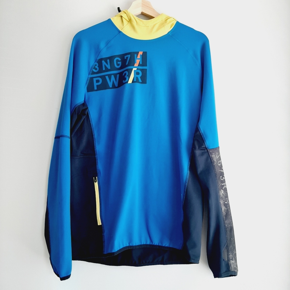 🍒 REEBOK Pullover Sweatshirt Colorblock Hoodie Top Blue Men's Sz M